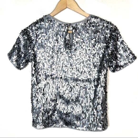 Ann Taylor Silver metal/sequined short sleeve shirt top blouse size XXS B115 - Picture 5 of 5